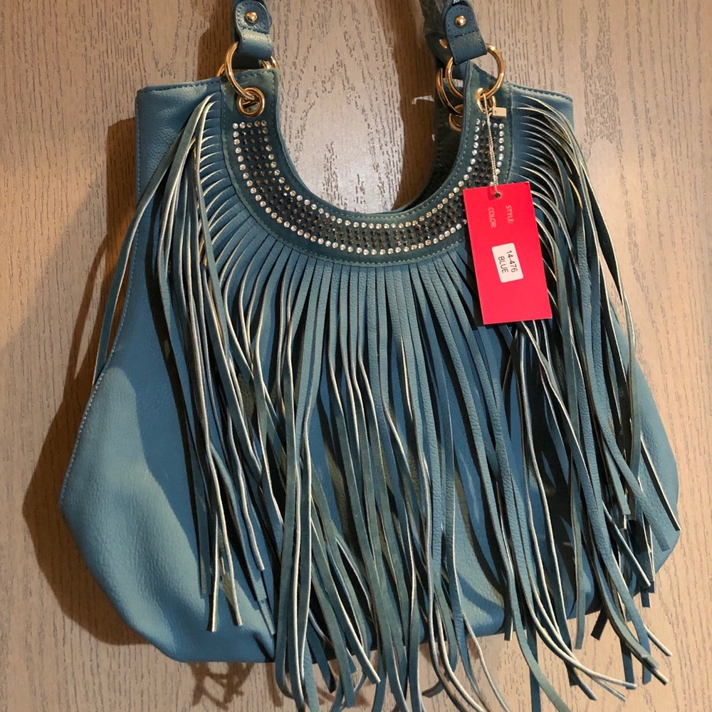 💙Sasha Vieta Aqua Vegan Leather Fringe Bag - Picture 3 of 16
